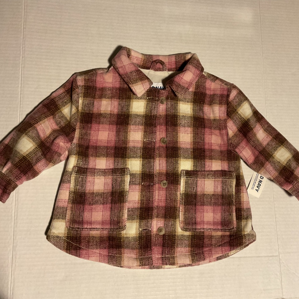 Old Navy Pink and Cream Plaid Fleece Jacket for Kids - 18-24 Month